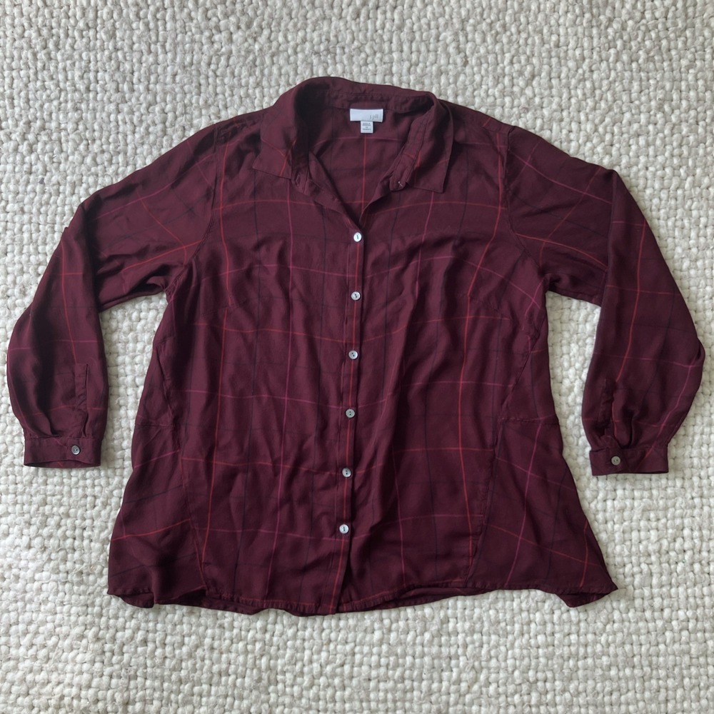 J. JILL Red Plaid Tunic Shirt Button Up Rayon Size 1X Boho Casual Career